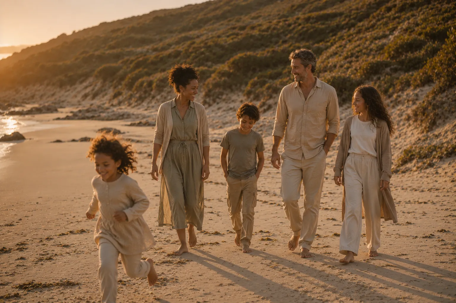 Family together in an open space